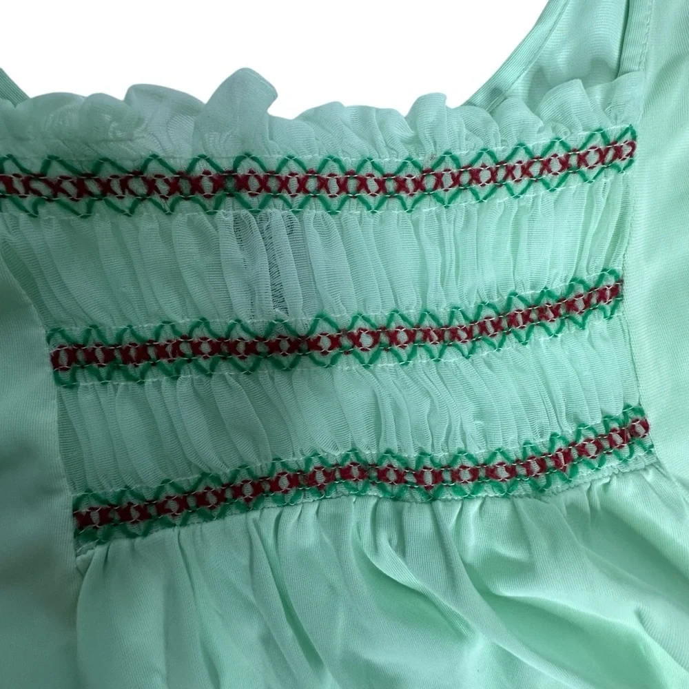 Vintage 70’s Mint Green Embroidered Nightgown by Jonathan Logan app m - Picture 6 of 9